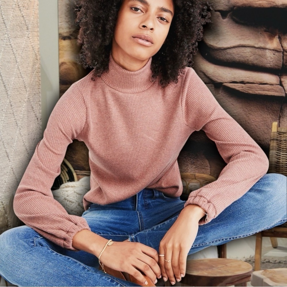 Madewell ‘Heathered Bubble-Sleeve Swing Turtleneck’ in “Heather Rose” Size Small